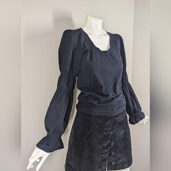 French Connection Black Tim Tim Marie Puff Sleeve Top Small Jersey Knit - Picture 3 of 10